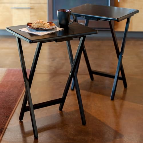 Image of Winsome Alex Set of 2 Foldable Snack Tables, Black | Easy to Store Small Portable Fold Up Table Set for Kitchen, Living Room TV Dining, Crafts, Puzzles, Work From Home