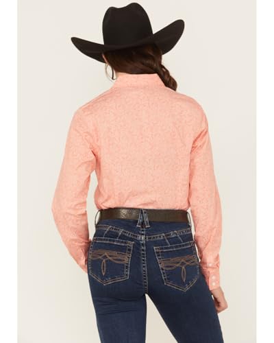 Cinch Western Shirt Womens L/S Paisley Stretch Coral MSW91642414