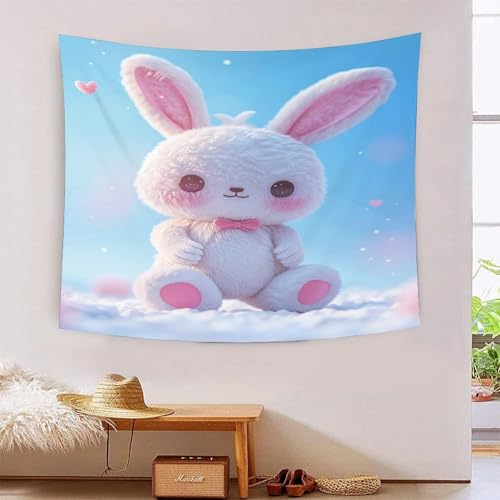 Tapisserie art mural lapin 3D NMOTARVIN pour habiller un grand mur vide de salon 180x230
