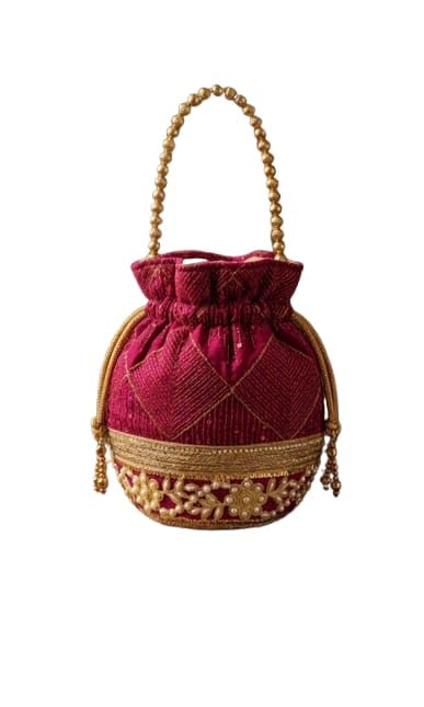 Rani pink Embroidered Potli Bag with Pearl Handle-image-47