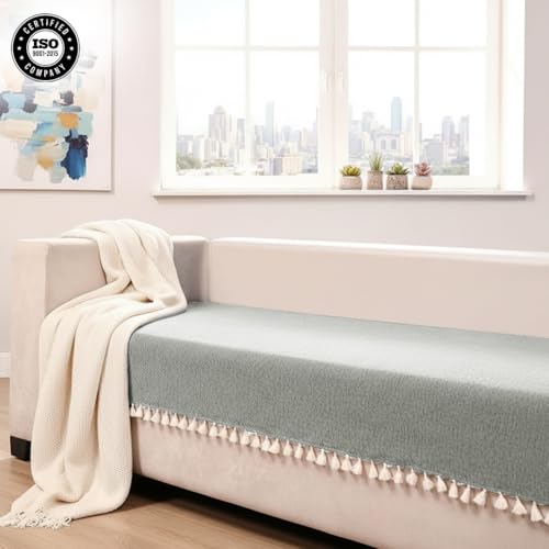 Image of HOMEMONDE 3 Seater Sofa Cover with Tassels |Soft, Durable & Textured Chenille Fabric with Tassels | Sofa Cover Mats for Living Room, Bedroom, Drawing Room & Office (76 X 178 CM, Silver Grey)