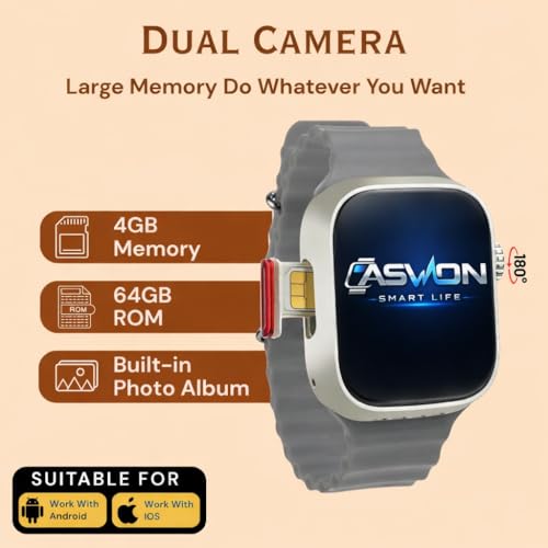 Image of GS29 5G SIM Android Smart Watch,Store Working, Maps, YouTube, Sports Features, Volte Calling(5G SIM Supported) Extra Band (Orange and Black)