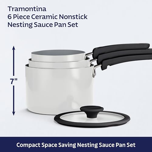 Image of Tramontina Ceramic Non Stick 6-Piece Nesting Sauce Pan Set - White