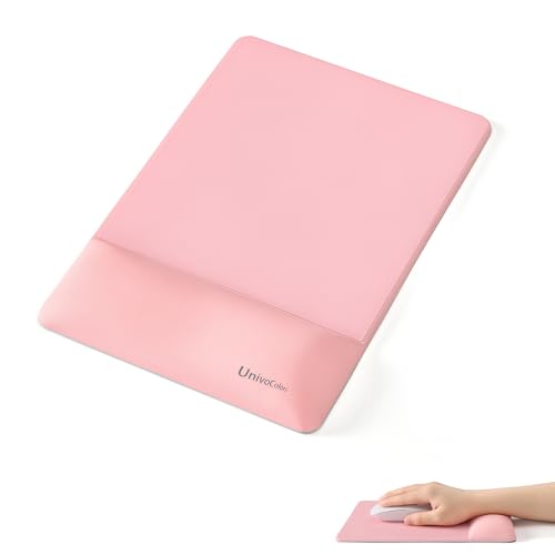 Image of univo colors Design-Wave Wrist Rest Mouce Pad,PE Mouse Sliding Panel+Artificial Sheepskin+Memory Foam+Ergonomic+Anti-Slip Gel,Resilience Support During Work and Gaming,Mouce Accessory,Pink