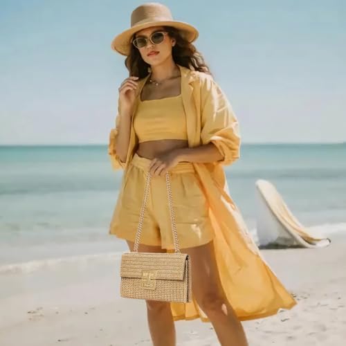 Image of BRYCTSISEN Women Straw Beach Clutch Purse Handbag Summer Elegant Vacation Style Shoulder Bag Crossbody Bag