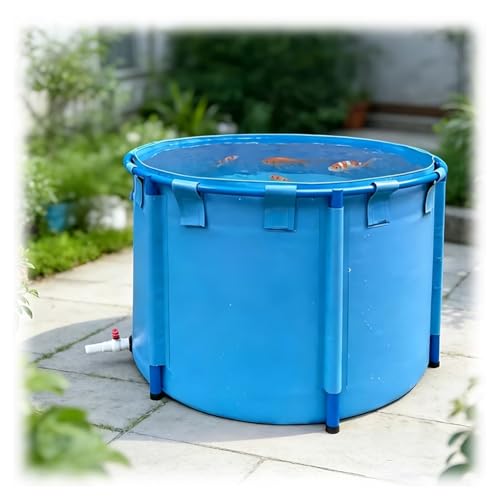 Piscina redonda de lona con soporte, tanque de agua de 1,5 x 1 m para koi, fácil de instalar, con válvula de drenaje para uso en jardín y granja