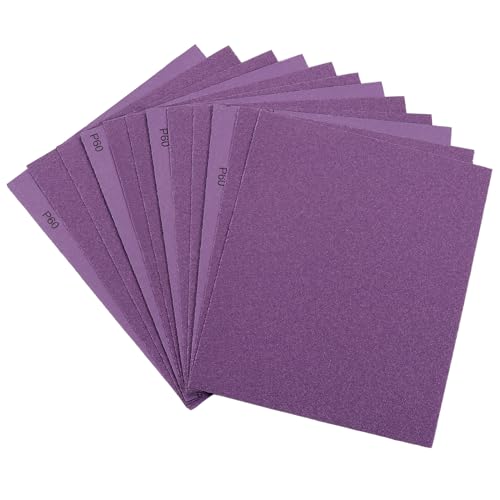 Sandpaper 60 Grit Wet Dry Sanding Sheets 9 x 11 Inch Advanced White Fused Alumina Abrasive Sander Paper for Wood Furniture Finishing Metal Sanding Automotive Polishing Purple 12-Sheets