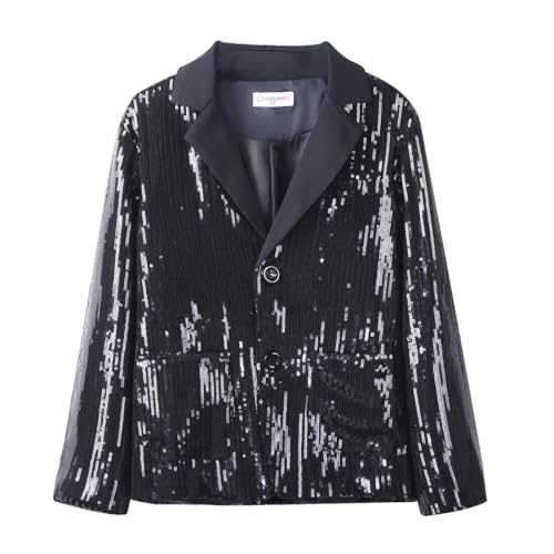 Girls Sequin Blazers Jacket Long Sleeve Notched Lapel Button Down Suit Coat with Pockets