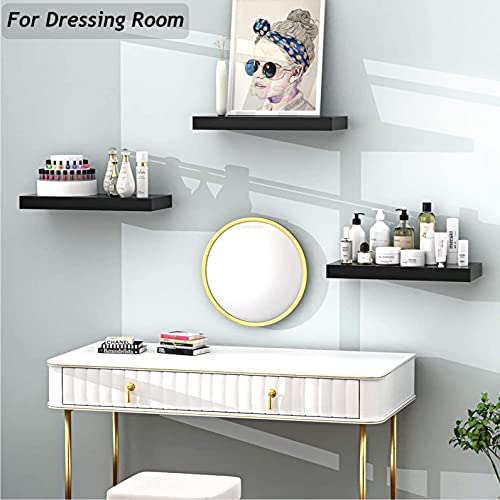 Image of Kassar Floating Wall Shelves Set of 3, Black, Wood, Modern Display Ledge for Home Decor (Black)