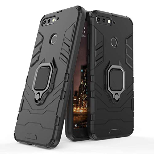 Compatibile con Huawei Y6 (2018), Honor 7A, Honor7A Pro Cover, Custodia Armor Anello Cavalletto (Funziona con il Supporto Magnetico per Auto) Case Paraurti (Nero)