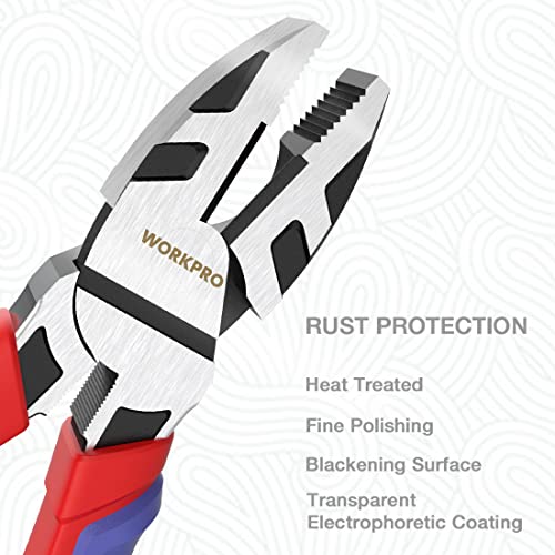 Workpro 8-Inch Linesman Pliers In Crv Steel For Twisting And Cutting Wires, Clamping Screws #TOP2