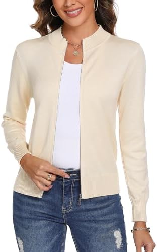 Aottori Strickjacke Damen Kurz Stehkragen Reißverschluss Cardigan Jacke | Elegant, Casual, Langarm Strickjacken, Strickoberteil, Jäckchen, Strickpullover, Einfarbig, Herbst Winter,