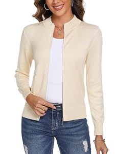 Aottori Veste Femme Ajustée Col Montant Manches Longues Hiver Abricot M