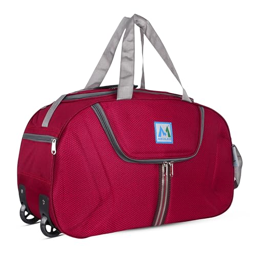 Image of M MEDLER Jerry Duffle Bag | Waterproof Strolley Duffle Bag | 2 Wheel Duffel Bag | Luggage Bag with Adjustable Strap (Red)
