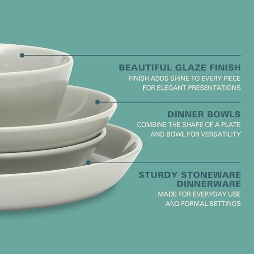 Image of Gibson Home Summer Shades 16 Piece Plates and Bowls Dishes Service for 4 Porcelain Dinnerware Set - Grey