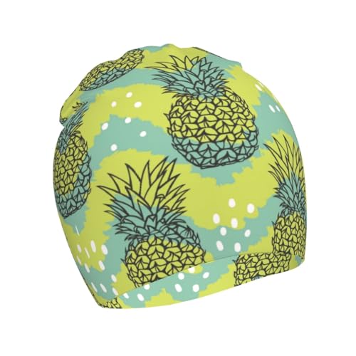 Rqzwdq Tropical Fruit of Pineapple Pattern Kids Beanie Hats Warm Knit Beanie Cap Skull Caps Gifts Decor for Boys Girls White