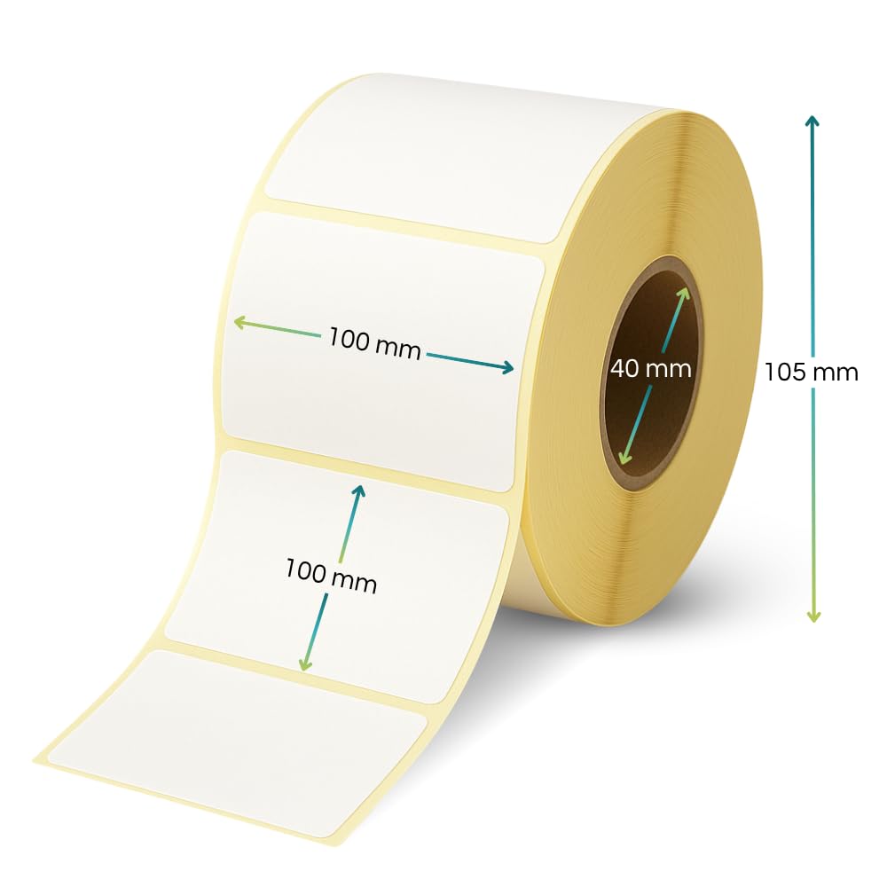 Virsus 20 Rotoli da 500 etichette termiche adesive, misura 100 x 100 foro 40 mm, etichette per stampanti, 10000 pezzi in totale