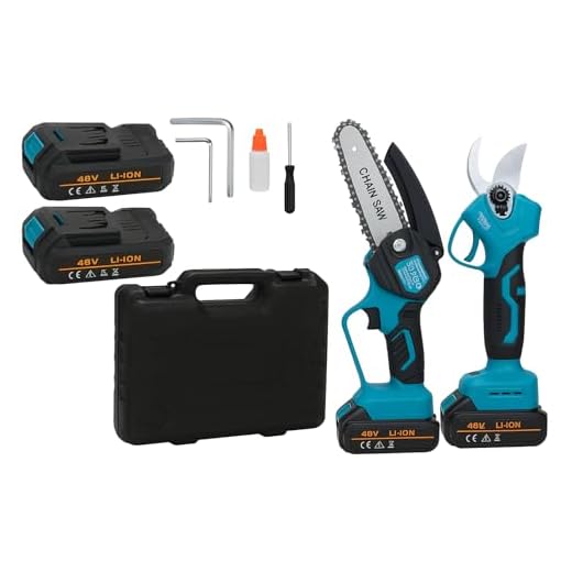 Kit Potatura Elettrico 2 in 1, GARANZIA DI 2 ANNI, Doppia Batteria 48V, Forbici, Motosega 6 Pollici, Cesoie E Mini Motosega Elettriche per Potatura Giardino Rami Arbusti Vigneto