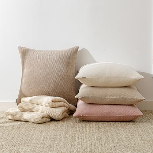 Image of a moment Pack of 2 Decorative Chenille Throw Pillow Covers with Twill Cushion Covers for Sofa Living Room Couch Bed 16x16 Inch Dark Brown