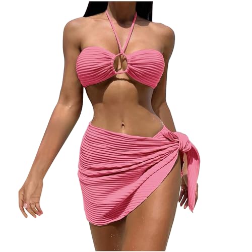 La mejor selección de Jerseys para Mujer los 10 mejores. 42 Conjuntos de bikini para mujer con falda de cintura alta, de cintura alta, acanalado, traje de baño de 3 piezas, sexy y descarado, traje de baño de playa, A01_rosa intenso, Small