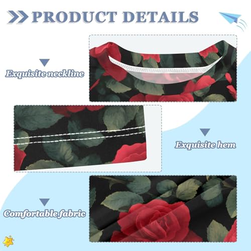 ALAZA Kids Rash Guard Girls Toddler Swim Shirts Short Sleeve Red Rose Leaves UPF 50+ 3T3