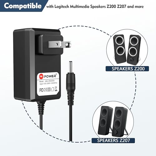 PKPOWER 5V AC DC Adapter Power Supply Replacement for Logitech Z130 Z150 Z200 Z213 Z313 Z323 Z333 Z337 LS21 LS11 S150 X140 V20 C920 C922 C930e Speakers and Webcam