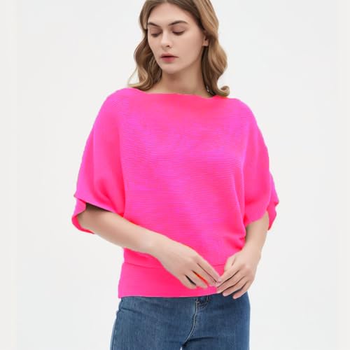 Image of EDSTAR Women Dolman Batwing Sleeves Knitted Sweaters Winter Boat Neck Pullovers Tops