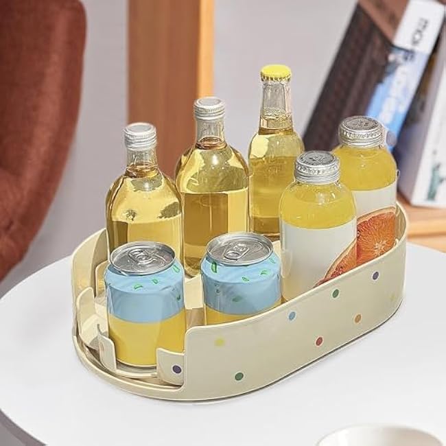 Lazy Organizer Turntable Drink Dispenser Multipurpose Rotating Condiment Organizer for Food Refrigerator Spice Cabinet, Milky White