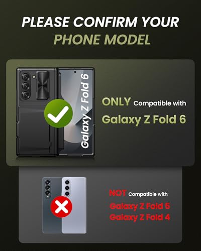 Image of for Samsung Galaxy Z Fold 6 Case with Card Holder & S Pen Holder & Slide Camera Cover, Built-in Hinge Protection & Screen Protector, Durable Wallet Phone Cover Case for Z Fold 6 5G 2024, Black