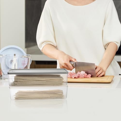 2 x Spaghetti Aufbewahrungsbox mit Deckel Küche, Schmale Pastabehälter Nudelbehälter, Stapelbar Luftdichte Vorratsdosen für Cornflakes Behälter Nudeln Müsli Spender, Kühlschrank Organizer mit Deckel