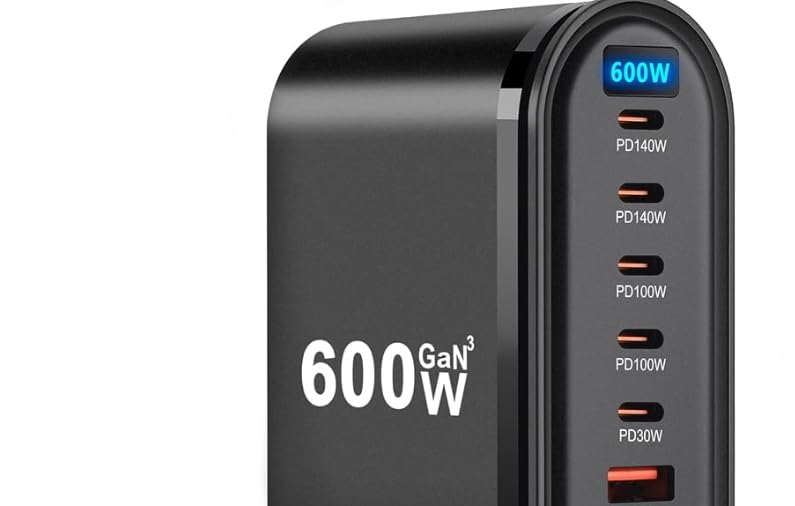 Caricatore USB C, 600 W, ricarica rapida, 8 porte