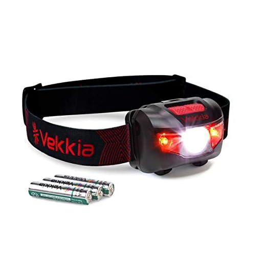 VEKKIA Ultra Bright LED Headlamp - 5 Lighting Modes, White & Red LEDs, Adjustable Strap, IPX6 Water Resistant. Great For Running, Camping, Hiking & More. Batteries Included