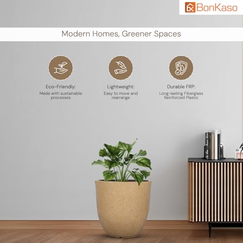 Image of BonKaso 10 Inch Jaguar Round Plant Pots | Highly Durable & Lightweight Polymer Planter for Indoor & Outdoor Use | Flower Pot (Gamla /Gamale) for Home, Office, Garden, Living Room & Balcony (Beige)
