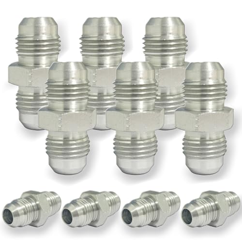 Image of 3 /8 inch JIC Male x 3 /8 inch JIC Male Hydraulic fitting, Carbon Steel SAE 37 Flare Pipe Adapter Tube Fitting Straight Connector, 10 Pack