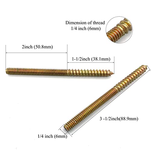 Image of 12 Pack 1 /4-20 x 3-1 /2 Inch Hanger Bolts 1 /4-20 inch Double Headed Bolts 1 /4 Wood Dowel Screw Self-Tapping Screw Hanger Bolts for Furniture Double Head Threaded Rods Bolt 90mm Length