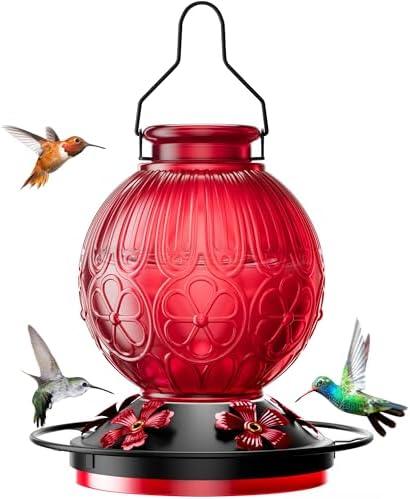 Shark Tank Hummingbird Feeder That Will Change Your Garden Forever 6 26Oz Hummingbird Feeder for Outdoors, Vintage Glass Bird Feeder with Perch, Durable & Easy to Clean, Hanging Nectar Feeder for Garden, Yard, Deck – Gift for Bird Lovers (Red)