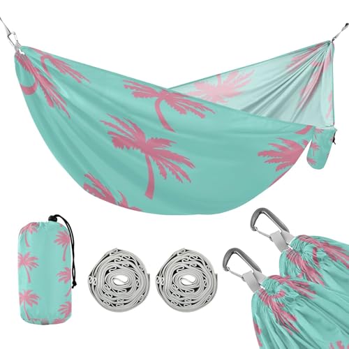 ATTX Pink Palm Trees Camping Hammock - Lightweight & Portable Hammocks, Heavy Duty 330lbs Capacity for Indoor, Hiking, Backpacking, Travel, Backyard, Beach#237