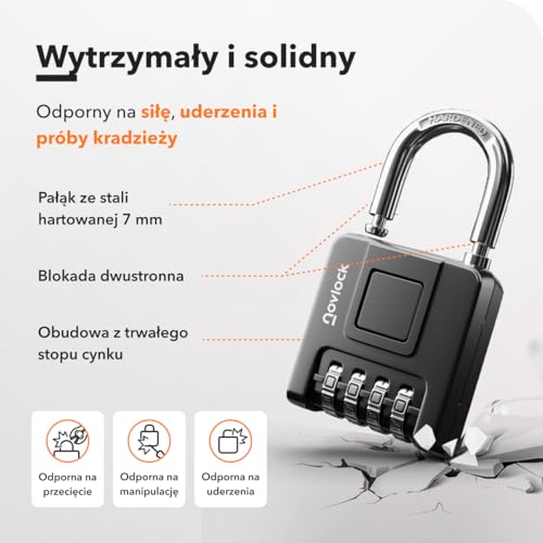 Kłódka szyfrowa – Wodoodporna, wytrzymała i przenośna – Pałąk 7 mm – Do bram, ogrodzeń, szafek, schowków i szaf narzędziowych – 4 sztuki, czarne