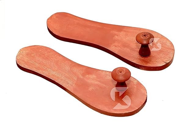 Image of Wooden Slippers Khadau Foot Feet Slippers chappal /Khadau Slepers Brown 9 Inch