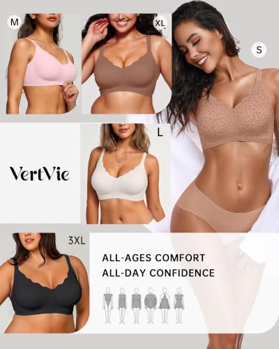 Image of Vertvie Seamless Jelly Bra No Underwire Supportive Bralette | Wireless, Full Coverage, Push Up, Scalloped V-Neck, Buttery Soft & Invisible under T-shirts for Everyday Oder Women's Comfort