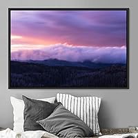 Framed Canvas Wall Art Foggy Mountains Aerial Cool Multicolor Nature Photography Realism Relax/Calm Rustic Wilderness - 16x24 inches