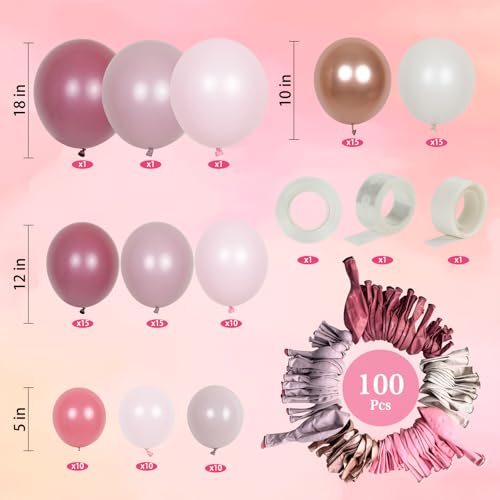 Image of Dusty Pink Balloon Garland Arch Kit - Double Stuffed Dusty Rose, Mauve & Light Pink Balloons for Baby Shower, Birthday, Bridal Shower Decor