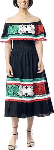 Image of YZXDORWJ Women Embroidered Mexican Peasant Casual Sexy Lace Off-Shoulder Long Dress