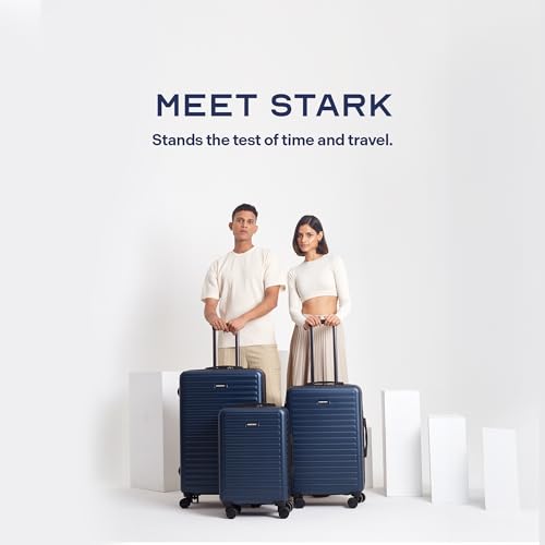 Image of THE ASSEMBLY Hard Body Set Of 3 Polycarbonate Luggage With Spinner Wheels - 74 Cm, 65 Cm (Check In) & 54 Cm (Cabin) Hardsided Suitcase Trolley- Stark (Blue), Small, Medium, Large