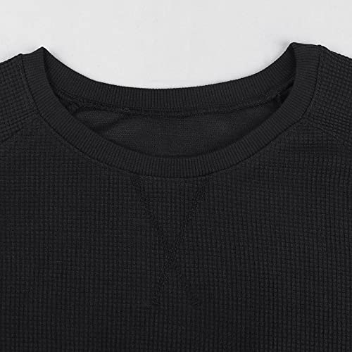 JEEING GEAR Men's Basic Long Sleeve Waffle Sweatshirt Loose Fit Workout Pullover Crewneck Shirt3