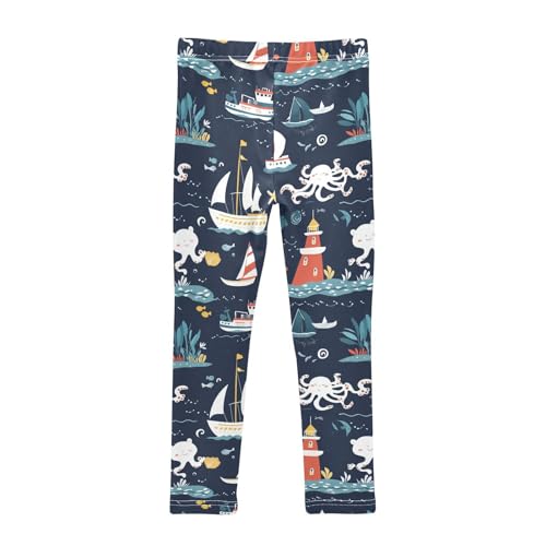Wusikd Sea Ships Boat Girls' Leggings Toddler Doodles Kids Yoga Pants Dance Active Tights 4T2