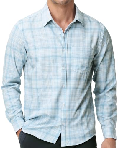 Mens Plaid Long Sleeve Shirts Checked Button Down Shirt Wrinkle Free Business Casual Gingham Shirt