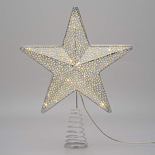 XMASKING - Puntera de estrella de 25 m de diámetro, 23 microLED blanco cálido de metal perforado VPM plateado luz fija transformador IP20 interno cable Alim.Trasp. 4 m, diámetro 25 x altura 30 cm