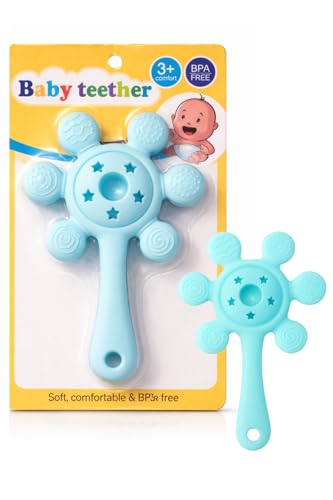 Image of Silicone Baby Teether & Rattle Toy - Soft & Safe for Infants, BPA-Free, Multi-Texture Design for Teething Relief & Early Development (Blue)