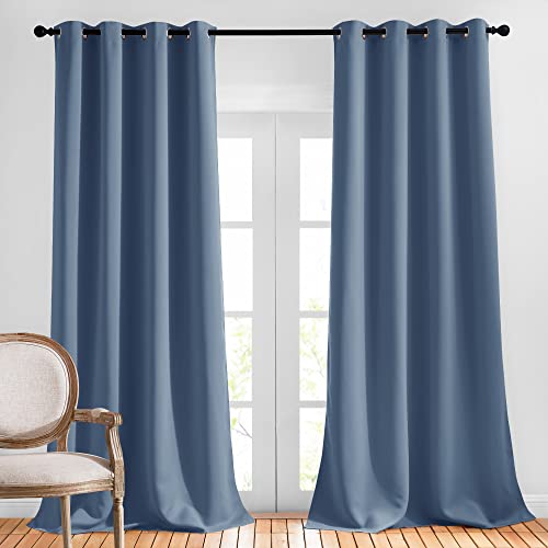 NICETOWN Stone Blue Blackout Curtains 96 inches Long Grommet Thermal Insulated Room Darkening Window Treatments Voice Reducing for Bedroom/Kids Room W52 x L96 2 Panels
